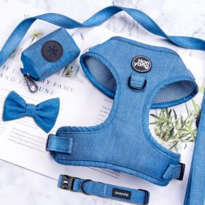 Customizable Denim Dog Harness with Double - Stitched Durability - Soft Lining, Metal D - rings, Ideal for Daily Walks & Adventures
